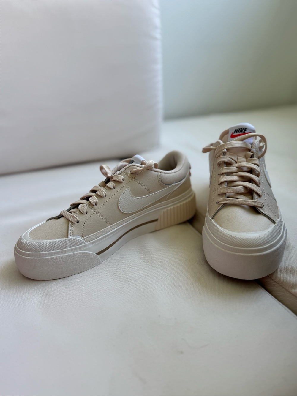 Nike Men’s Cream Low-Top Sneakers with White Swoosh — NEVER USED